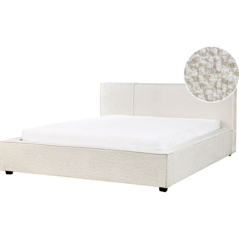 Letto matrimoniale in tessuto bouclé bianco sporco 160 x 200 cm Mirande (1/5)
