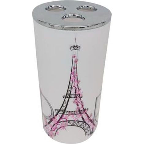 Trade Shop - BICCHIERE PORTASPAZOLINO 3 FORI DECORATO SCRITTA PARIS ACCESSORIEN BAGNO 87041 - (1/2)