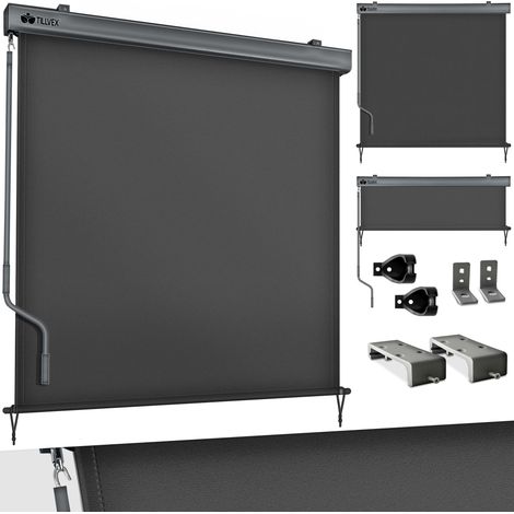 tillvex Toldo vertical antracita de 200 x 250 cm para interior y exterior Estor exterior impermeable con manivela para balcón, terraza y jardín Estor solar de aluminio para balcón Estor de privacid