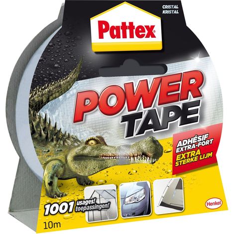 Pattex Power Tape, Ruban adhésif transparent extra fort pour charges lourdes, Bande adhésive toilée tous supports, Rouleau adhésif étanche de 48 mm x 10 m