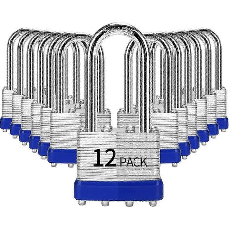 Cadenas à clé identique, lot de 12, en acier laminé (40 mm), anse longue. (1/5)