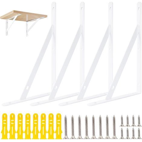 pezzi - Staffe per mensole - Montaggio a parete - Struttura triangolare a 90 gradi - Acciaio inossidabile per cucina e bagno - Bianco - 25x15,5x1,6 cm (1/5)