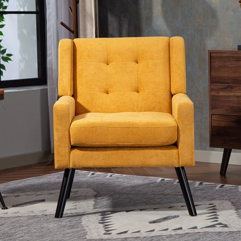 Fauteuil rembourré boutons daim style vintage. Assise mousse dense,pieds bois massif robuste pour salon,chambre et bureau-Xx