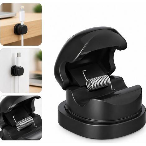 Lot de 3 Range-câbles Rotatif Pivotant 360° Pince-câble à Ressort Plastique Noir pour Bureau Organisation Câbles 2,5 x 1,8 cm (1/5)