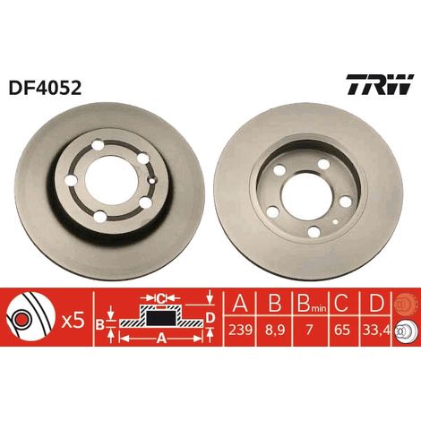 DISQUE DE FREIN ARRIÈRE DF4052 TRW