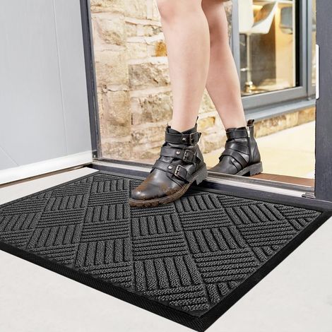 Paillasson d'extérieur - 45 x 75 cm - Antidérapant - Avec surface absorbante - Imperméable - Pour porte d'entrée, entrée, balcon - Gris (1/5)