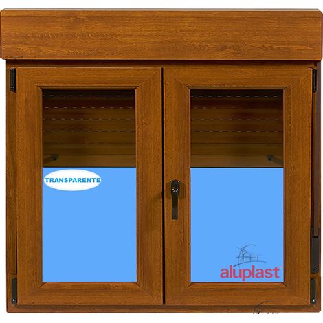 Ventana PVC 1000x1155 Roble Dorado 2 Hojas Oscilobatiente con Persiana Vidrio Transparente (1/6)