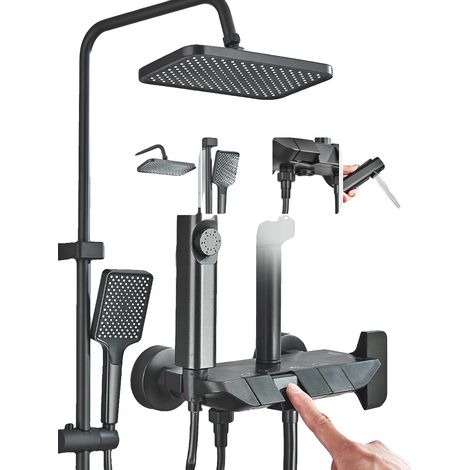 Robinet de douche, monté au mur, contrôle à une seule poignée, noir sans écran LCD (1/2)