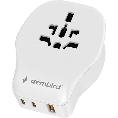 Adaptateur secteur de voyage universel Gembird TPA-1A2C20-02-W. 20 W, blanc. (1/5)