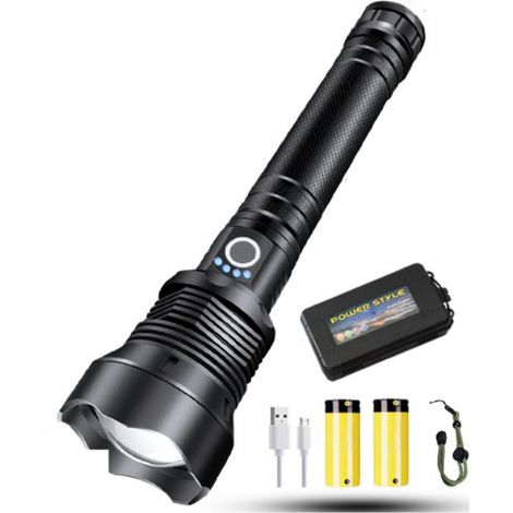 90000 Lumen LED-Taschenlampe, die leistungsstärkste USB-Taschenlampe mit 26650 P70-Akku, taktische Taschenlampe für Camping, Arbeit, Radfahren und Notfälle (Schwarz) (1/5)