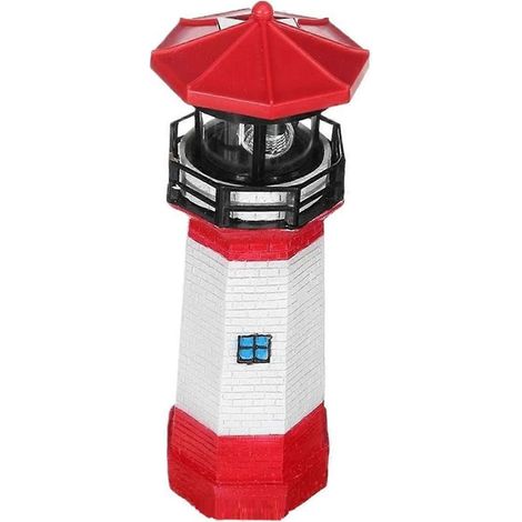 Phare solaire décoratif rotatif de jardin, lampe LED extérieure 27 x 9 cm, rouge, décoration paysagère pour allée de jardin.