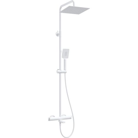 Colonne de douche avec mitigeur pour baignoire, douchette et pomme de douche, finition blanche - Thervo