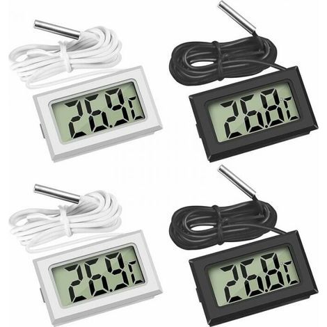Pair Mini Digital LCD Thermomètre Température avec Sonde de Température Capteur Testeur (2X Noir 2X Blanc)