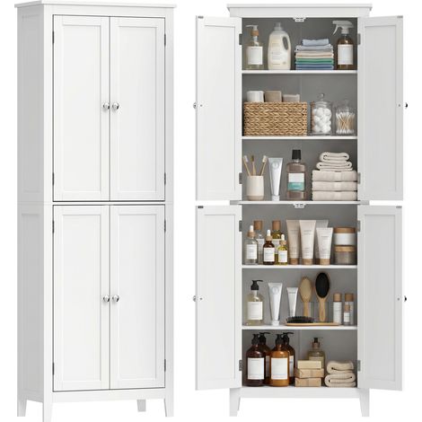 HOMCOM 170 cm Tall Bathroom Storage Cabinet with Adjustable Shelves (1/5)