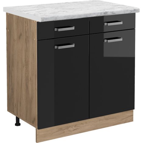 Mobiletto base per cucina R-Line, Nero lucido, 80 cm PL Marmo, Vicco