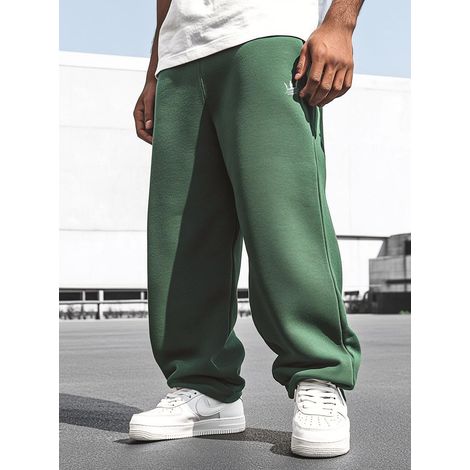 Grüne Jigga Wear Baggy-Sweatpants für Herren mit gesticktem Logo und Kordelzug, Größe L (1/5)
