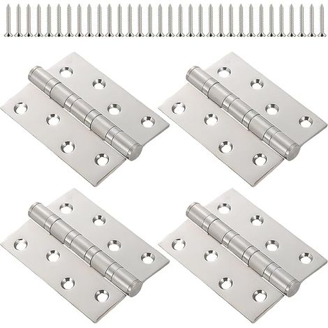 Charniere Porte Lourde 4 Pouces - Charnière Inox Lot de 4 - en Acier Inoxydable Finition Argent Brossé, Inclus Vis - Antirouille, Durable (1/5)