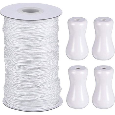 Einzelhandel mit einem Set aus 4 weißen 50 m langen Holzanhängern mit Zugschnur für Jalousien. (1/5)