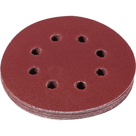Set mit 10 Schleifscheiben 125 mm – Körnung 120 – rot – 8 Löcher – Schleifpapier – Polierpad