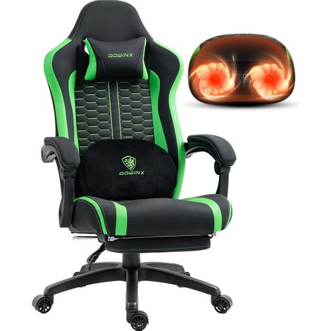 Fauteuil gaming ergonomique noir/vert, appui-tête, coussin lombaire, inclinable 90-135°, ressorts ensachés (1/5)