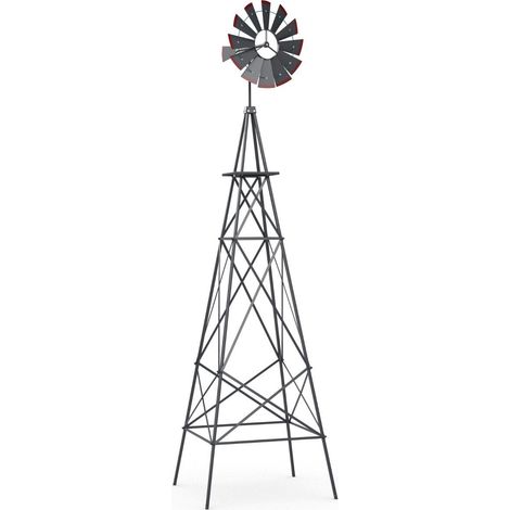 Windrad aus Metall mit 4 Stützbeinen Wetterfeste Windmühle für Garten Hof 67 x 67 x 253 cm Grau