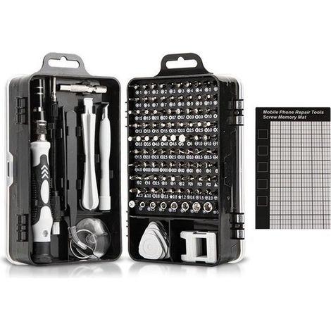Kit de réparation magnétique 115 en 1 avec tournevis pour appareils électroniques tels que ordinateurs, téléphones portables, ordinateurs portables, consoles de jeux, montres, lunettes, etc. (1/5)