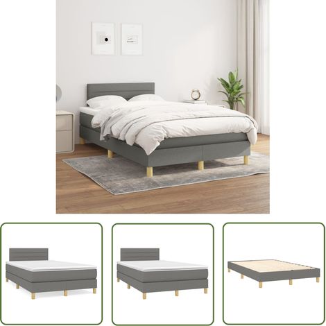 The Living Store Sommier à lattes de lit avec matelas Gris foncé 120x200cm Tissu - Lit Double - Lit Tapissier - Literie - Matelas À Ressorts Ensachés - Tête De Lit Ajustable (1/5)