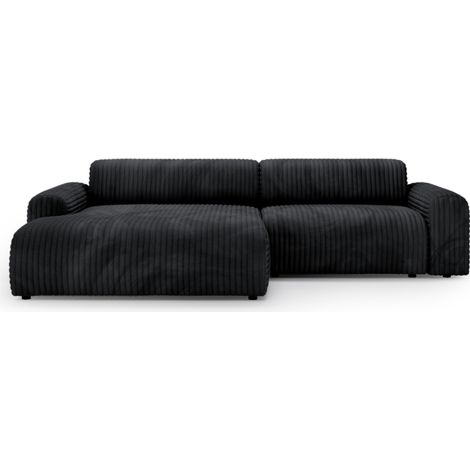 MEUBLER DESIGN Canapé Avec Méridienne Xxl Tissu Velours Côtelé Grande Épaisseur - Blume - Angle - Gauche, Couleur - Velours Côtelé Noir, Style ,  x  x  cm