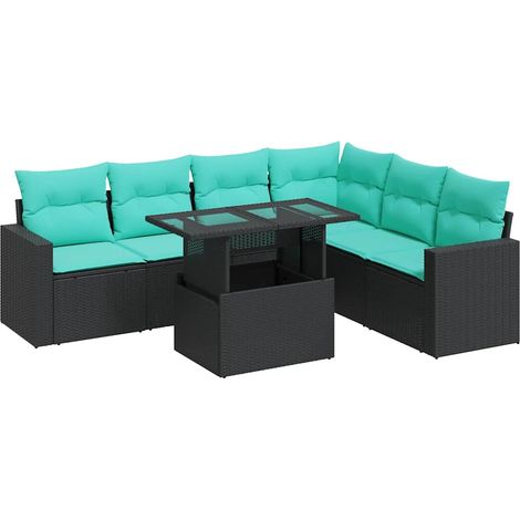 Maison Exclusive - Set Divani Giardino 7 pz con Cuscini Nero Polyrattan Acacia (1/5)
