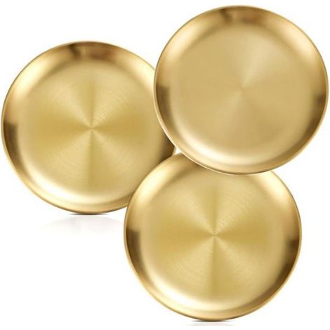 Assiettes rondes en acier inoxydable 304 - Lot de 3 - 3XL - 30 x 30 x 2 cm - Assiette de camping en acier inoxydable - Plateau de service - Assiette à gâteau aux fruits - Assiette pour barbecue - Vais (1/5)