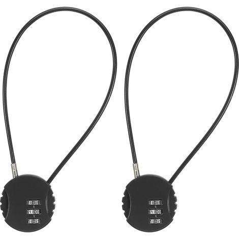 2er-Pack 3-stellige Zahlenschlösser, rundes Helmschloss mit 30 cm langem, flexiblem Stahlsicherheitskabel für Fahrrad, Spind im Fitnessstudio, Reisekoffer, Schwarz (1/3)