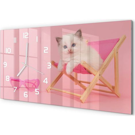 Horloge Murale Pièce Maîtresse 60x30 cm Design Panoramique Élégant Chat sur une chaise longue (1/5)