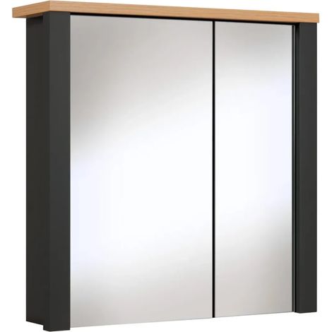 Pensile Bagno con Specchio Ripiani in Vetro Antracite Rovere Artisan (1/5)