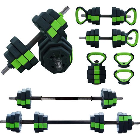 Ensemble d'haltères 4-en-1 réglable 20kg – Utilisable comme haltère, barre, kettlebell et support de pompes – Équipement de musculation multifonction pour entréeînement à domicile homme/femme – Poigné (1/5)