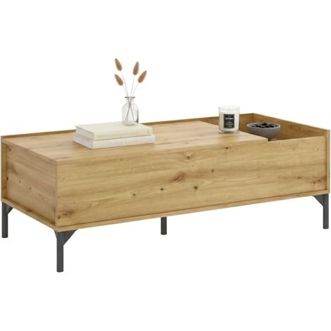 Dmora - Couchtisch Cuna, Wohnzimmer-Zeitungsständer mit Ablagefach, niedriger Couchtisch, 99x60h41 cm, Nodi-Eiche