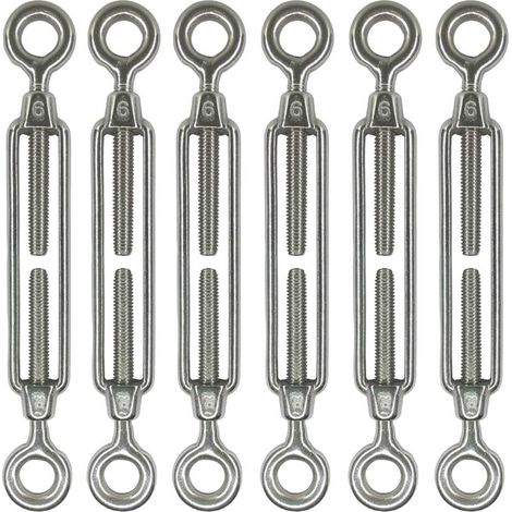 Set of 6 M6 eyelet tensioners in 304 stainless steel, accessories for shade sails, reinforced cable tension, rustproof, O to O tensioner (1/5)
