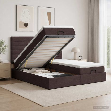 vidaXL Lit coffre avec matelas et LED Marron foncé 180 x 200 cm Tissu (1/5)