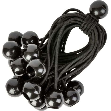 Cordons Élastiques avec Boules Lot de 25 x 15 cm Tendeurs Universels avec Attaches Sangle Elastique Résistant Parfaite pour Le Camping, Les Bagages & Bâches Noir (1/4)
