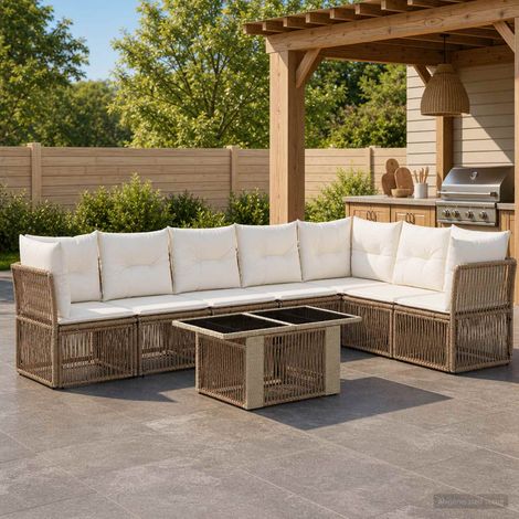 vidaXL Set Divano da Giardino 8 pz Beige polyrattan (1/5)