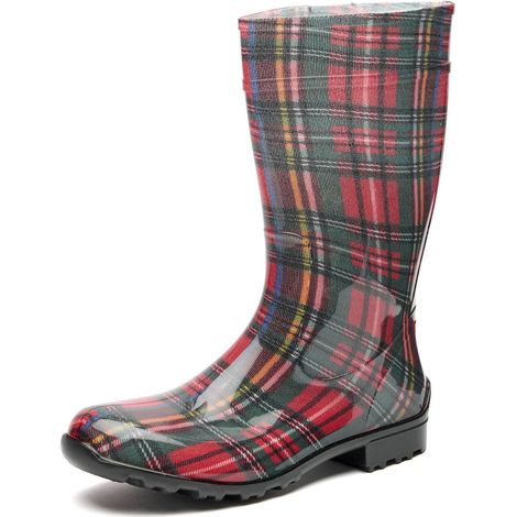 Ladeheid Bottes de Pluie Femme en Caoutchouc PVC avec Semelle Extérieure Antidérapante 100% Imperméable Chaussures pour Femmes résistantes à l'eau LA-967 (Rouge/Grille, 36 EU) (1/5)