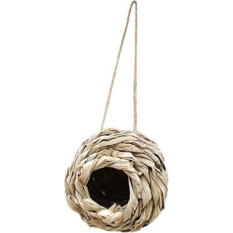 Nid tissé en paille naturelle pour perroquet, perruche, calopsitte, conure – jouet suspendu fait main pour oiseaux. (1/4)