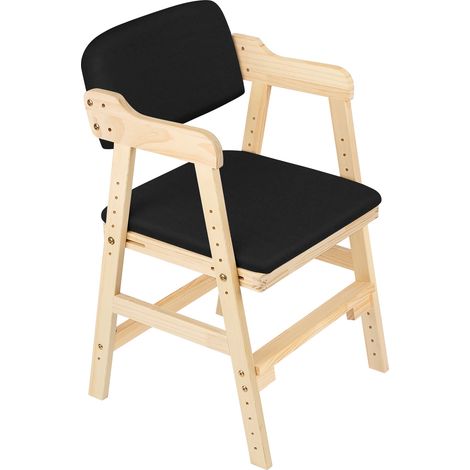 Chaise Haute en Bois de Pin, 6 Hauteurs Réglables, Supporte 90KG, pour Bébés Enfants, Noir