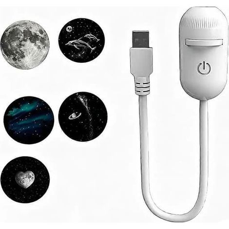 Veilleuse LED 2-en-1 Mini Projecteur d'Étoiles Galaxie, Lampe d'Ambiance Ciel Étoilé pour Chambre à Coucher, Lampe d'Ambiance LED, 5 Films, Blanc (1/5)