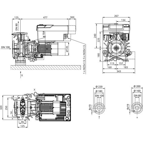 Wilo Stratos GIGA2.0 Trockenläufer-Hocheffizienz-Blockpumpe B 80/1-10/1,5-S1, 400V, DN 100/80, PN 16, 1,5kW