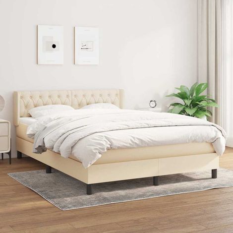 Cama box spring con colchón tela color crema 140x190 cm (1/5)