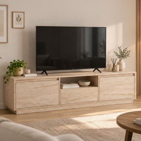 Dmora - Mobile porta TV Morrigan, Credenza da soggiorno, Armadio basso per TV, Base parete attrezzata, 160x30 h42 cm, Beige