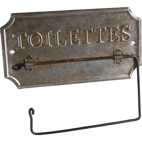 Support papier toilette ancien en zinc vieilli – Fixation murale – Dimensions 16x19cm – Pour salle de bain vintage – Antic Line Créations