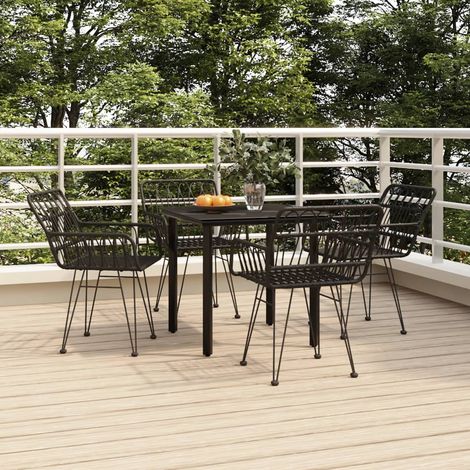 5 pcs Ensemble à dîner de jardin, Meubles à dîner de jardin, Table et Chaises à Manger Noir Résine tressée MKPO24429 (1/5)