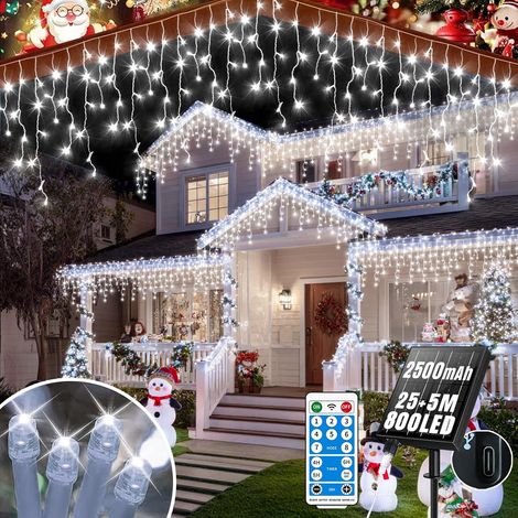 2500mAh Solaire Guirlande Lumineuse Extérieure,25+5M 800LED Guirlande LED étanche Noel Extérieur, Avec 8 modes & minuterie et mémoire Deco Noel Extérieur (1/5)