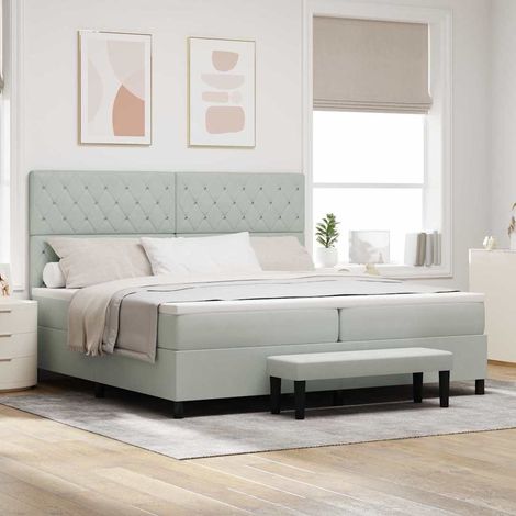 Cama tipo Box Spring Gris claro 200 x 200 cm Terciopelo (1/5)